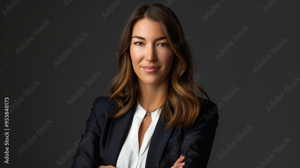 A professional woman stands with arms crossed, exuding confidence and readiness for work A professional woman stands with arms crossed, exuding confidence and readiness for work