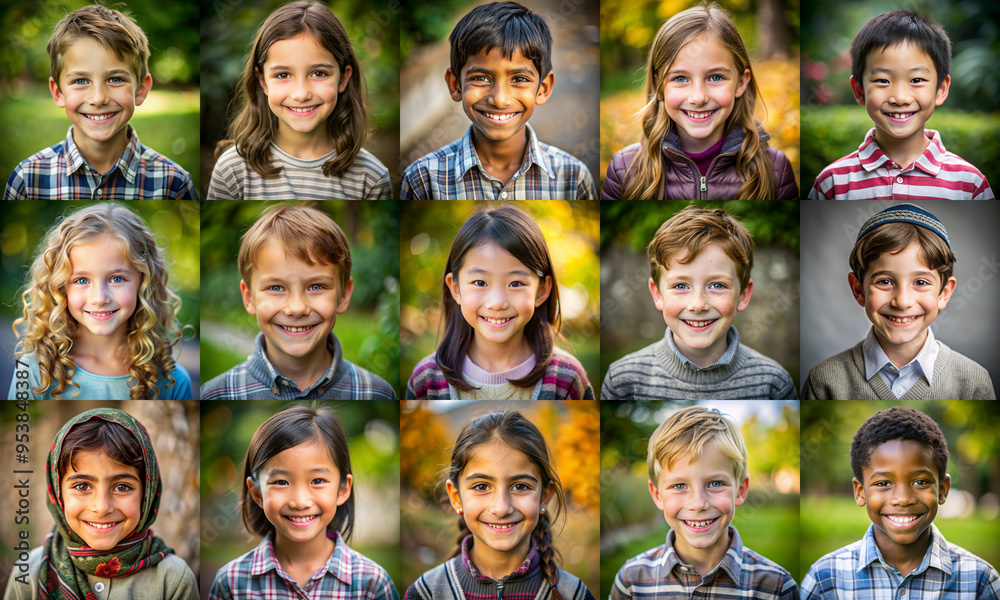 A collage of 15 characters. Happy children 10 year of age A collage of 15 characters. Happy children 10 year of age