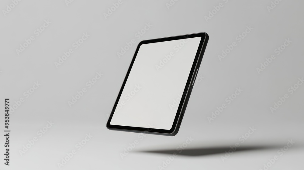 Black Tablet with White Screen Floating on a White Background Black Tablet with White Screen Floating on a White Background