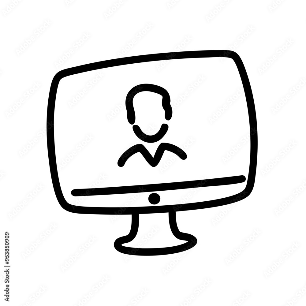 Person on Computer Screen Icon in Minimalist Black and White Person on Computer Screen Icon in Minimalist Black and White