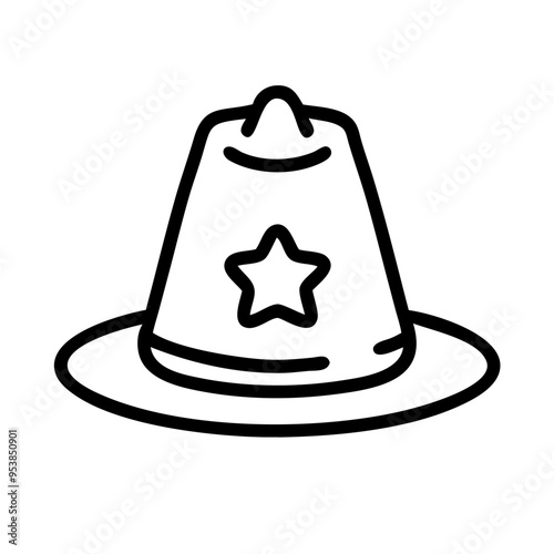Sheriff Hat with Star Icon in Minimalist Black and White