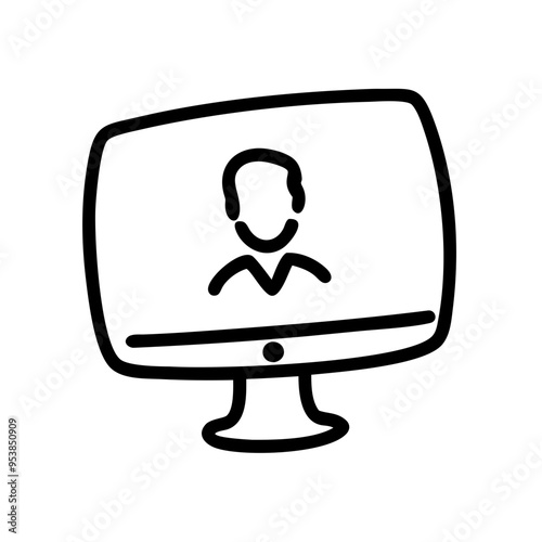 Person on Computer Screen Icon in Minimalist Black and White