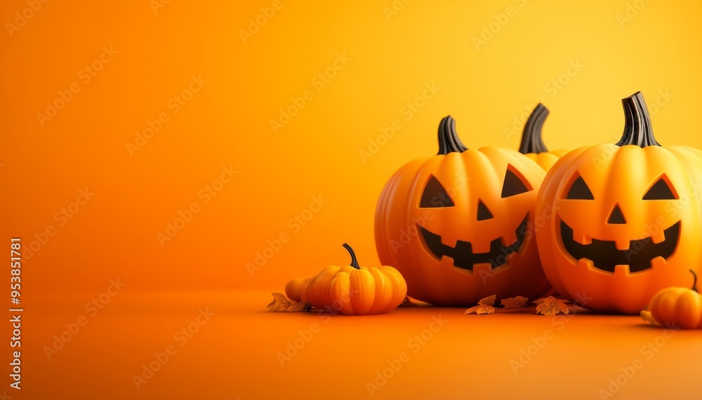 Smiling Jack-o'-Lantern with Glowing Candle Inside on Halloween Night Smiling Jack-o'-Lantern with Glowing Candle Inside on Halloween Night