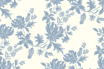 Wandcirkels Bloemen patronen Indigo boho bloemenpatroon vintage stijl  © Wita Pixs