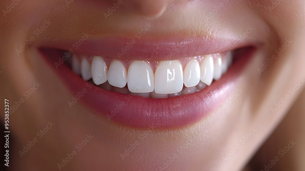 Fototapeta premium Close-up of a Radiant,Healthy Smile with Perfectly Aligned White Teeth and Lightly Parted Lips