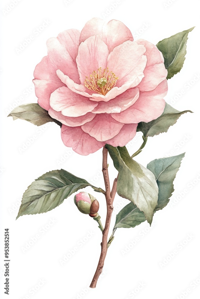 Watercolor Illustration of Camellia Flower Arrangement in Dusty Tones for Feminine Designs Generative AI Watercolor Illustration of Camellia Flower Arrangement in Dusty Tones for Feminine Designs Generative AI