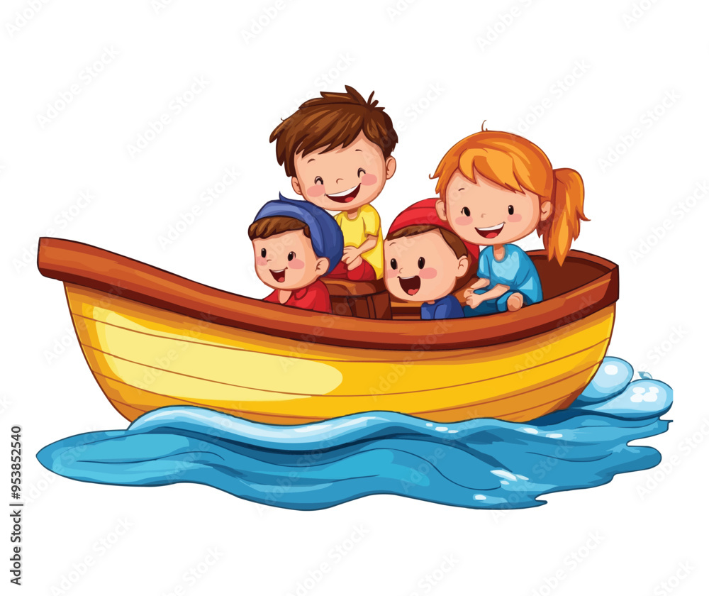 boat with cute cartoon children boat with cute cartoon children