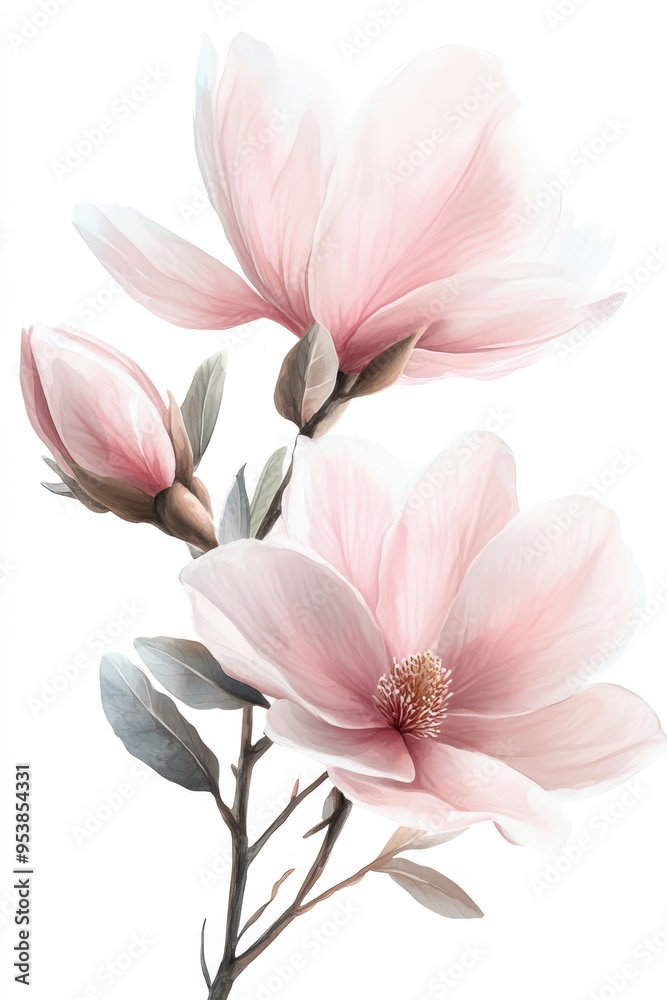 Highly Detailed Watercolor Flowers in Light Pastel Pink and White Colors, Isolated on White Background Generative AI Highly Detailed Watercolor Flowers in Light Pastel Pink and White Colors, Isolated on White Background Generative AI