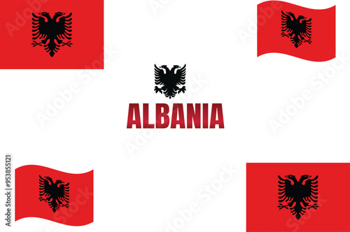Vector flag of Albania. Albanian waving flag. Vector illustration.4 flag albania