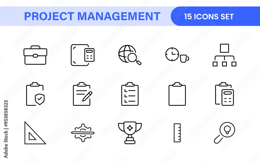Project Management web icons in line style. Outline icon collection related to Schedule, human resource, management, development, planning, and more. Project Management web icons in line style. Outline icon collection related to Schedule, human resource, management, development, planning, and more.