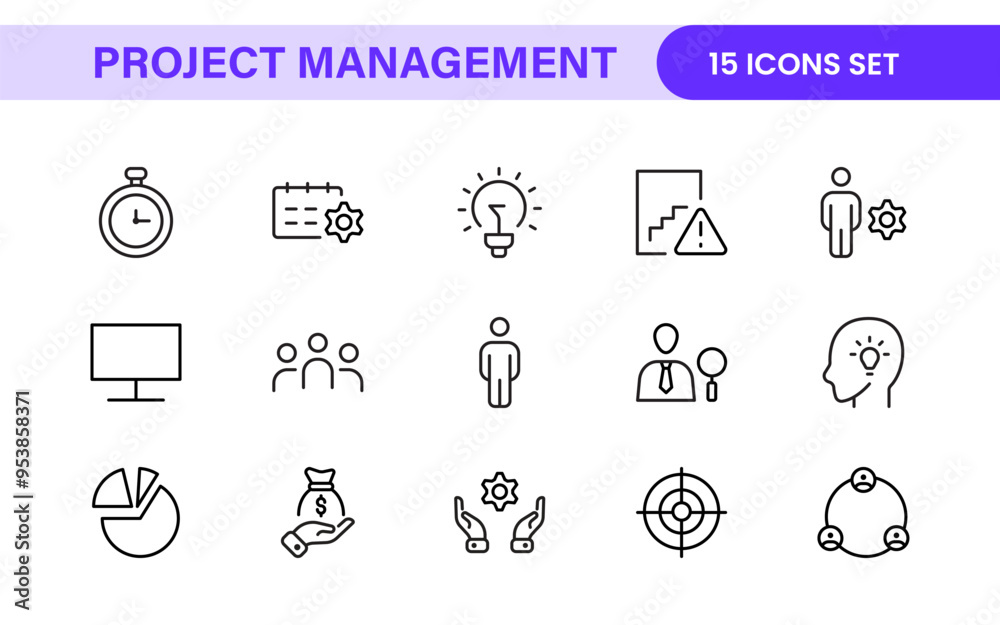 Project Management web icons in line style. Outline icon collection related to Schedule, human resource, management, development, planning, and more. Project Management web icons in line style. Outline icon collection related to Schedule, human resource, management, development, planning, and more.