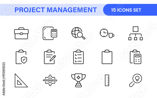 Project Management web icons in line style. Outline icon collection related to Schedule, human resource, management, development, planning, and more.