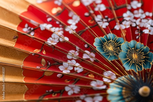 a beautiful, hand-painted japanese parasol, showcasing the vibrant colors of the tsukimi festival photo