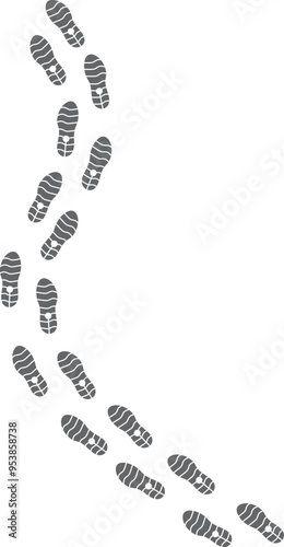 Shoes footprint trail. Trekking path. Human way