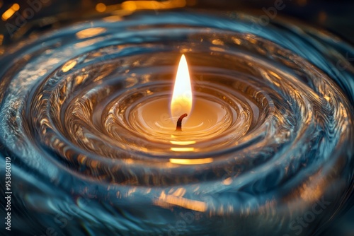 a close-up of a hanukkah candle, with a beautiful, swirling pattern on the glass photo