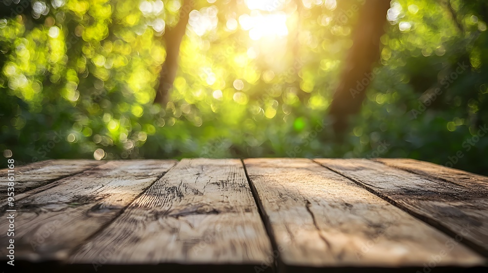 Wooden Surface with Soft-Focus Natural Background for Clear Product Presentation Wooden Surface with Soft-Focus Natural Background for Clear Product Presentation