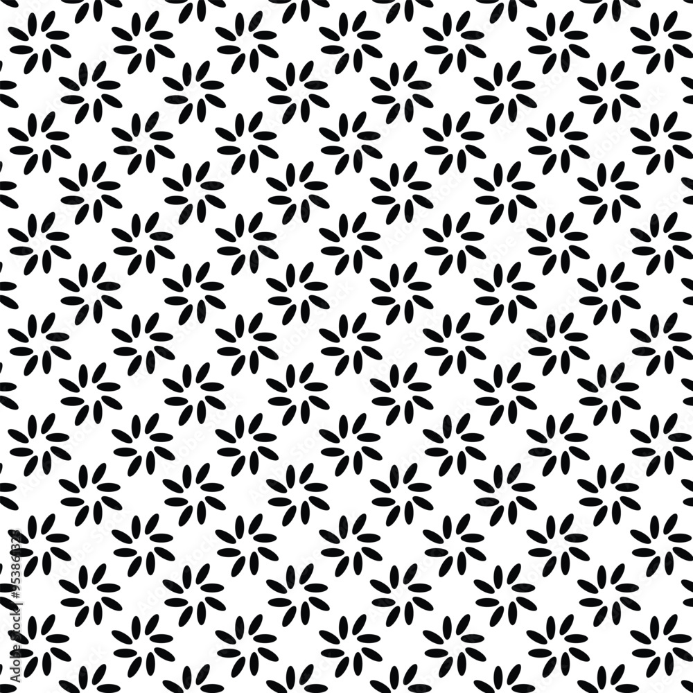  Geometric floral set of seamless patterns. Black and white vector backgrounds.