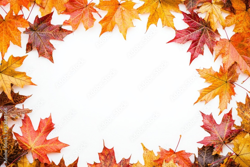 Autumn Maple Leaves Flat Lay White Background created with Generative AI Autumn Maple Leaves Flat Lay White Background created with Generative AI