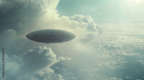 A UFO amidst clouds at sunset.