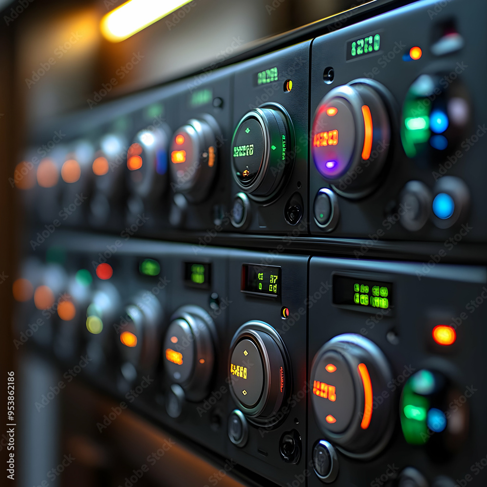 3D Illustration of a Control Panel with Buttons and Dials 3D Illustration of a Control Panel with Buttons and Dials