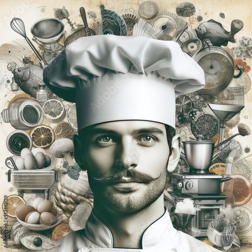 33 Digital Collage A mixed media portrait of a chef incorporatin photo