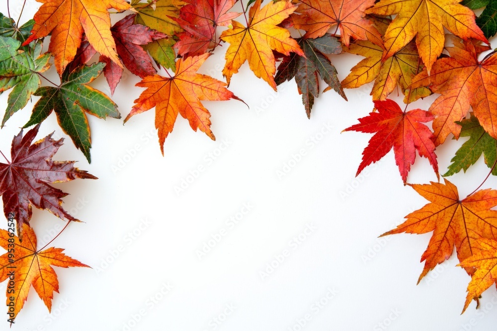Autumn Maple Leaves Flat Lay White Background created with Generative AI Autumn Maple Leaves Flat Lay White Background created with Generative AI