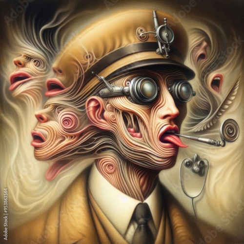 44 Surrealist A dreamlike unsettling portrait of a doctor with d