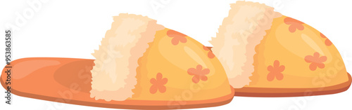 Cartoon slippers pair icon. Cozy house footwear