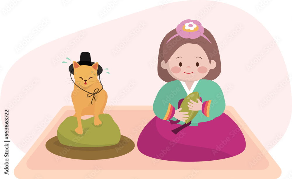 고양이와 송편 만들기