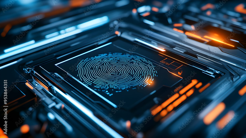 Abstract 3D Illustration of a Fingerprint Scanner Abstract 3D Illustration of a Fingerprint Scanner
