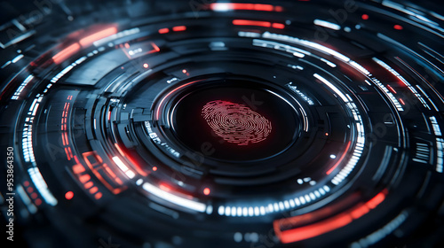 Wallpaper Mural Abstract 3D Futuristic Technology Background with Red Fingerprint Scan Torontodigital.ca