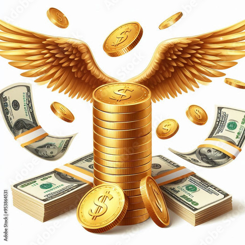 Free  Money vector money photo Gold coins and banknotes 3d cartoon style icon black Friday 
