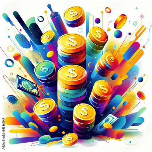Free  Money vector money photo Gold coins and banknotes 3d cartoon style icon black Friday 
