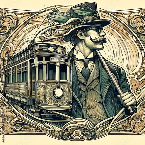 54 Art Nouveau tram driver flowing lines and ornate details Izob photo