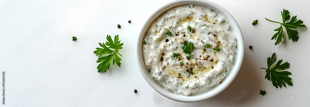Top view of bowl with tasty tartar sauce on white background Top view of bowl with tasty tartar sauce on white background