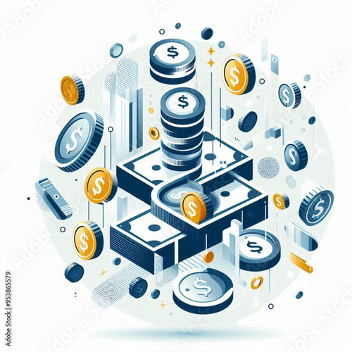 Free  Money vector money photo Gold coins and banknotes 3d cartoon style icon black Friday