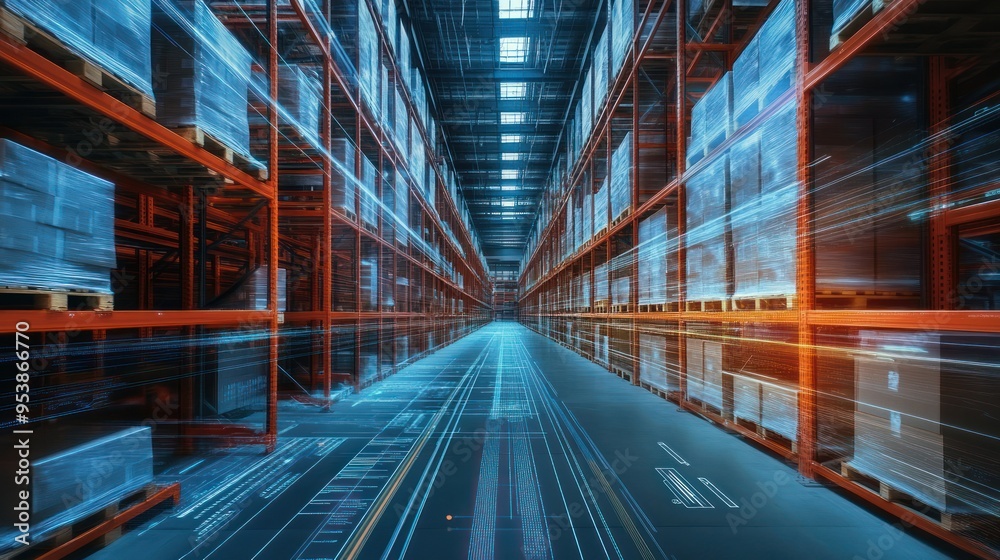 Warehouse with Motion Blur and Digital Overlay Warehouse with Motion Blur and Digital Overlay