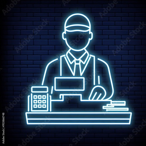 75 Neon light cashier glowing outlines on dark background Izobra photo