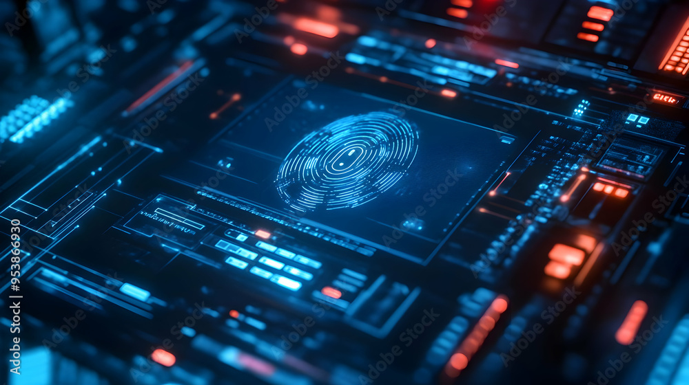 Futuristic Digital Interface with Fingerprint Scan Illustration Futuristic Digital Interface with Fingerprint Scan Illustration