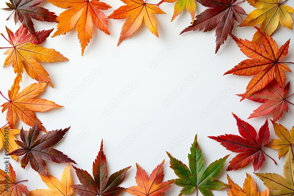 Autumn Maple Leaves Flat Lay White Background created with Generative AI Autumn Maple Leaves Flat Lay White Background created with Generative AI