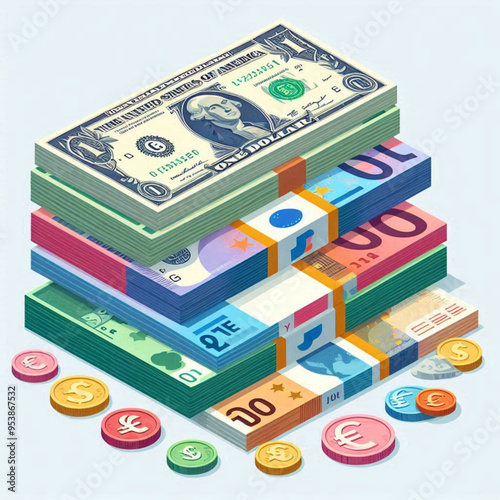 Free  Money vector money photo Gold coins and banknotes 3d cartoon style icon black Friday 
