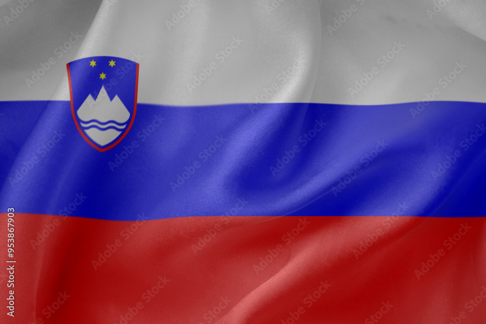 Fototapeta premium Slovenia waving flag close up fabric texture background