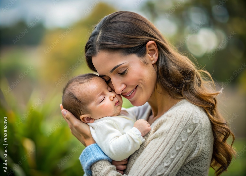 A loving mother tenderly holds her adorable infant close, speaking softly in Spanish, conveying warmth, comfort, and A loving mother tenderly holds her adorable infant close, speaking softly in Spanish, conveying warmth, comfort, and