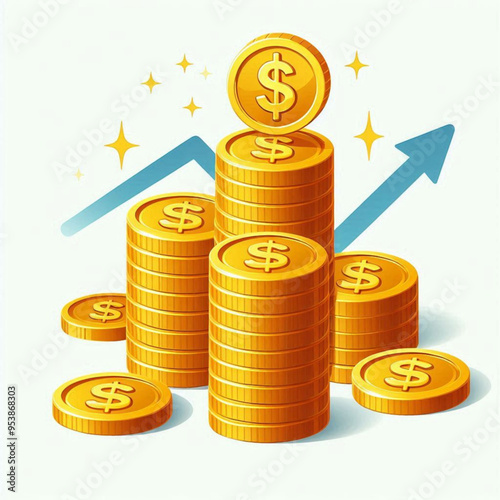 Free  Money vector money photo Gold coins and banknotes 3d cartoon style icon black Friday
