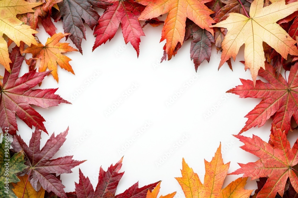 Fototapeta premium Autumn Maple Leaves Flat Lay White Background created with Generative AI