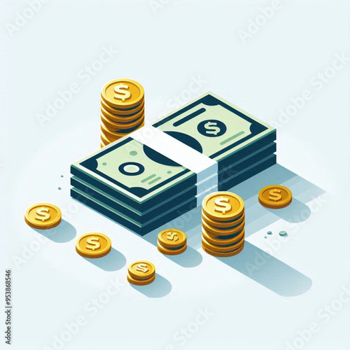 Free  Money vector money photo Gold coins and banknotes 3d cartoon style icon black Friday