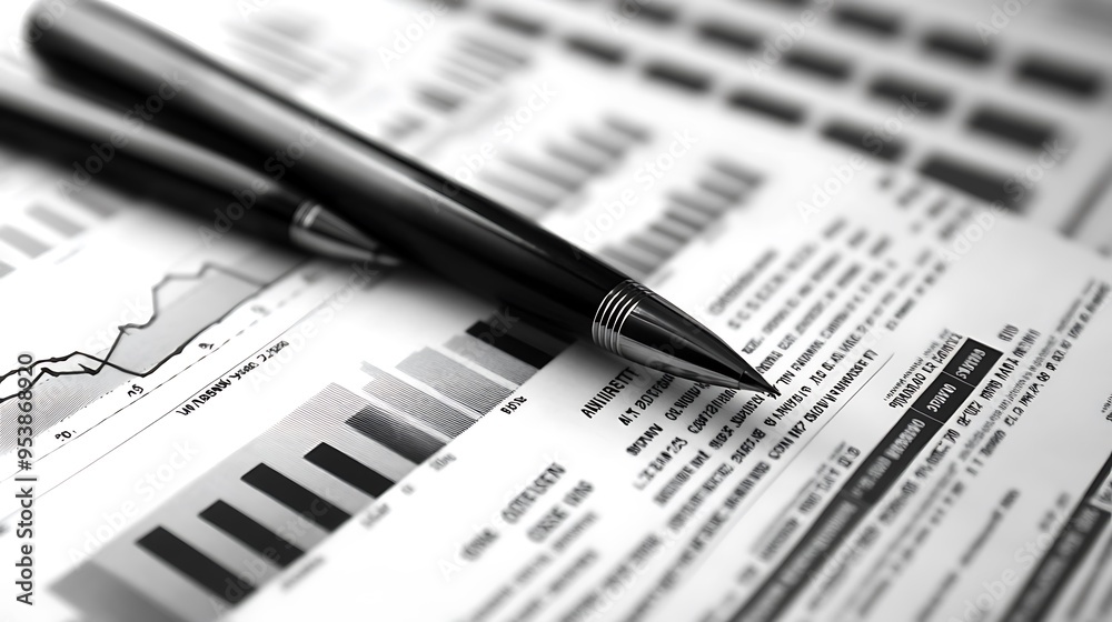 Black Pen Resting on a Spreadsheet with Financial Data Black Pen Resting on a Spreadsheet with Financial Data