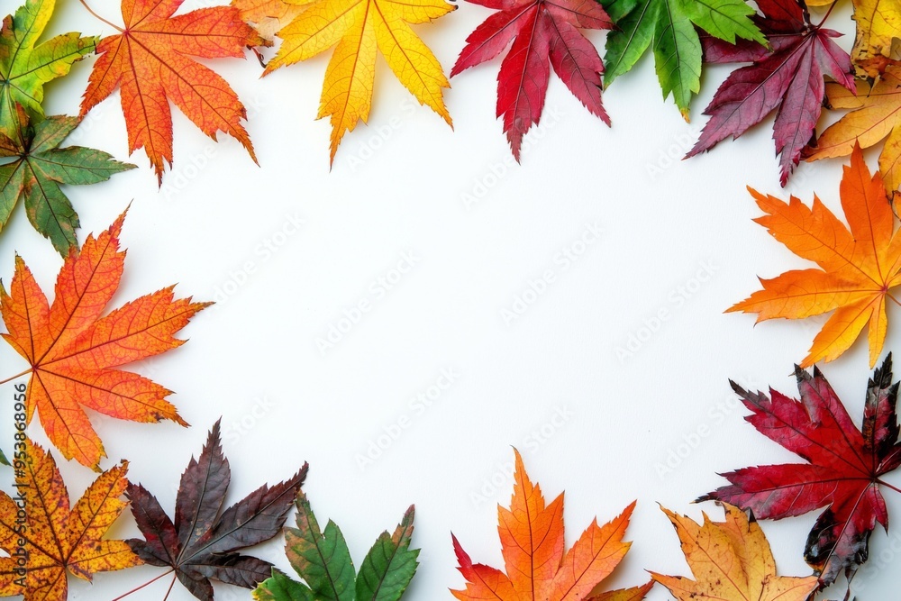 Autumn Maple Leaves Flat Lay White Background created with Generative AI Autumn Maple Leaves Flat Lay White Background created with Generative AI