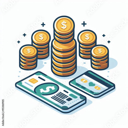 Free  Money vector money photo Gold coins and banknotes 3d cartoon style icon black Friday