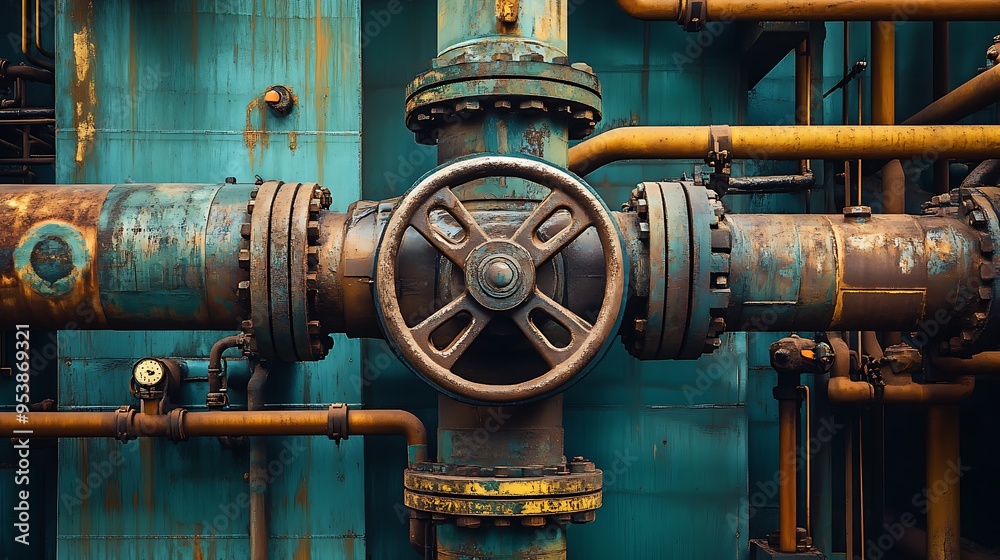 Rusty Industrial Valve and Pipes with Wheel Rusty Industrial Valve and Pipes with Wheel